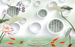 Tranh in uv đàn cá chép vàng bơi dưới hồ sen hồng