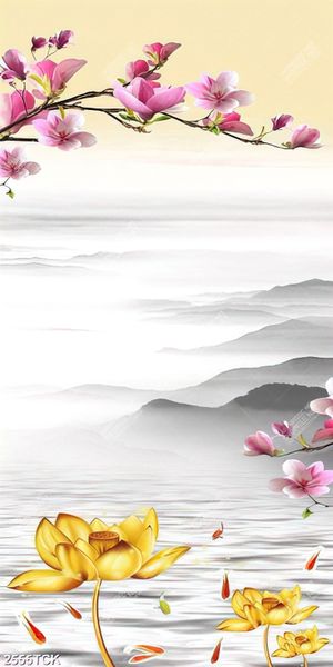 Tranh cành hoa mộc lan khoe sắc trên dòng sông cá chép