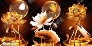Tranh những bông hoa sen hồng dáp vàng in treo tường
