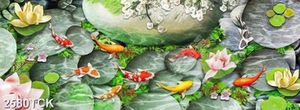Tranh đầm hoa sen khoe sắc đỏ và đàn cá chép in 3d