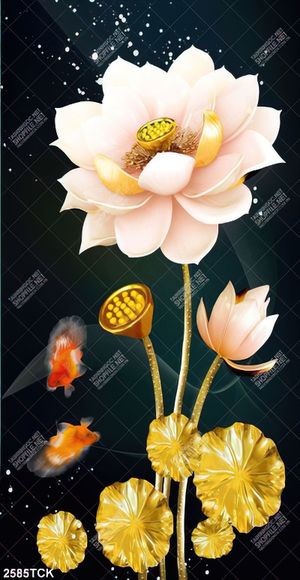 Tranh giả ngọc hoa sen hồng và cá chép bơi tung tăng