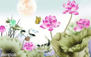 Tranh chú bướm xing đẹp trong hồ hoa sen trắng in 5d