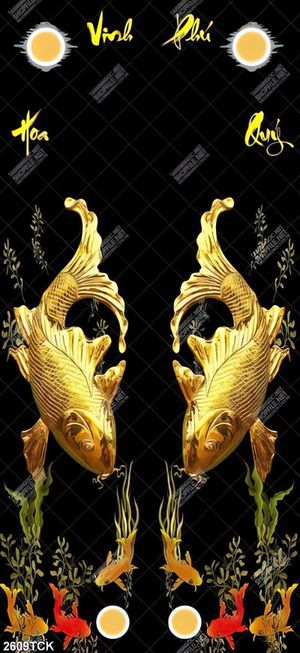 Tranh in uv đàn cá chép bơi tung tăng bên ánh trăng