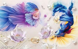 Tranh in tường hai chú cá sim betta màu xanh xinh đẹp