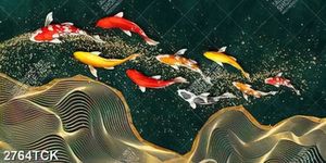 Tranh dáp vàng đàn cá koi xinh đẹp trong làn nước in 3d