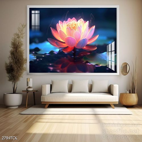 Mẫu tranh decor tường cá chép hoa sen 