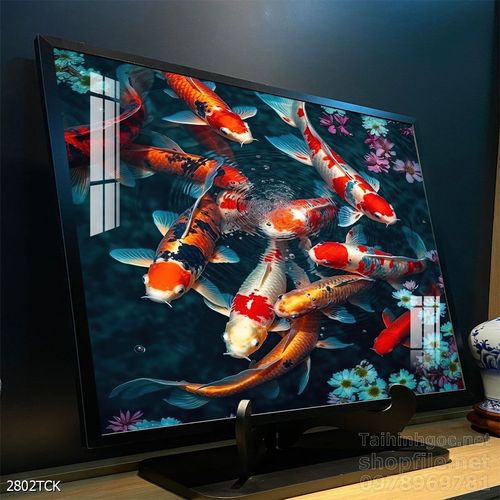 Mẫu tranh decor tường cá chép hoa sen 