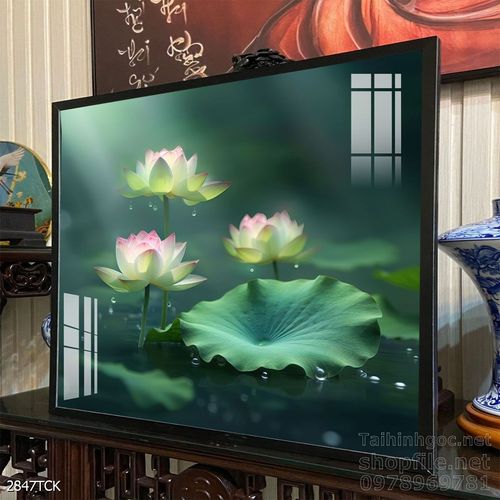 Mẫu tranh decor tường cá chép hoa sen 