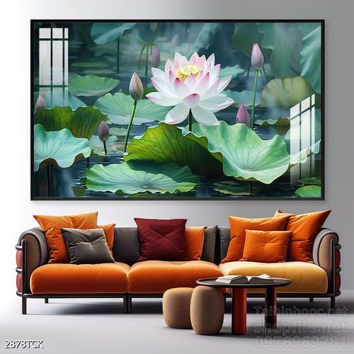 Tranh decor tường phòng khách cá chép hoa sen