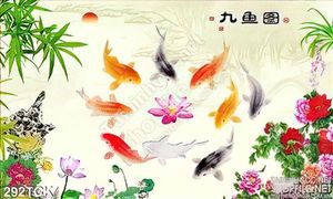 Tranh hoa sen, cá chép quần hội đẹp