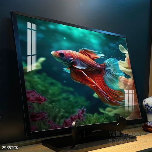 Mẫu tranh decor tường cá chép hoa sen 