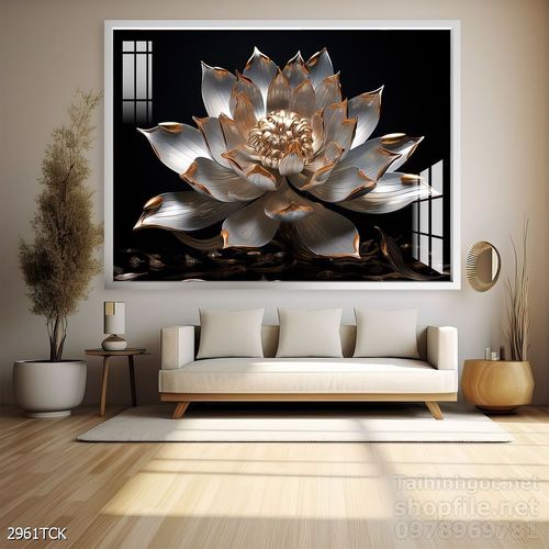 Mẫu tranh decor tường cá chép hoa sen 
