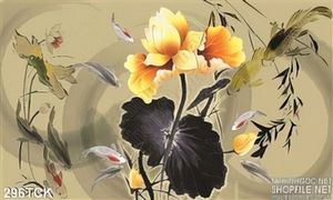 Tranh hoa sen, cá chép thư pháp trang trí