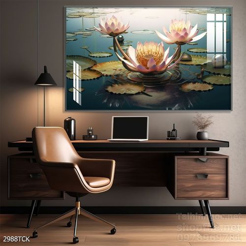 Mẫu tranh decor tường cá chép hoa sen 
