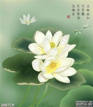 Tranh hoa sen, cá chép thư pháp nghệ thuật