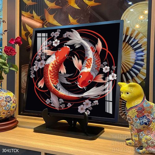 Mẫu tranh decor tường cá chép hoa sen 