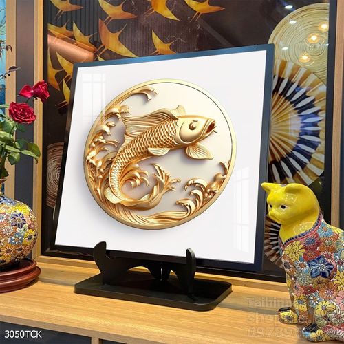 Mẫu tranh decor tường cá chép hoa sen 