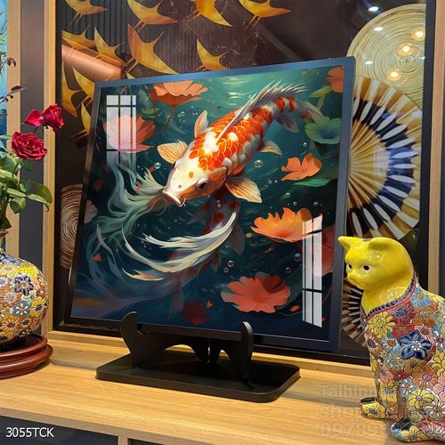 Tranh decor tường phòng khách cá chép hoa sen