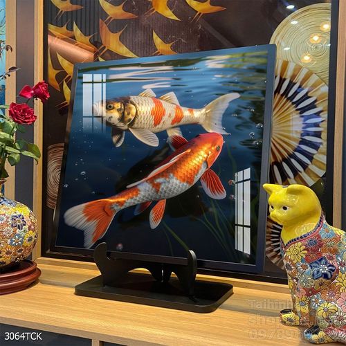 Tranh decor tường phòng khách cá chép hoa sen