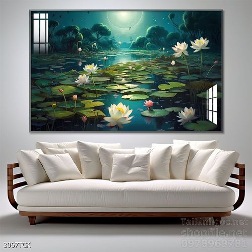 Mẫu tranh decor tường cá chép hoa sen 