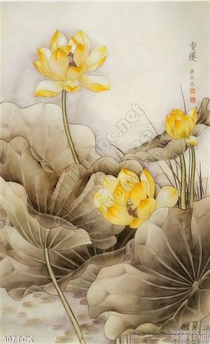 Tranh hoa sen thư pháp