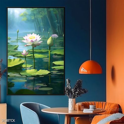 Mẫu tranh decor tường cá chép hoa sen 
