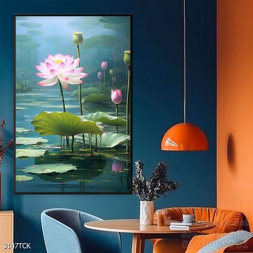 Mẫu tranh decor tường cá chép hoa sen 