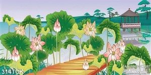 Tranh hoa sen, cá chép và phong cảnh