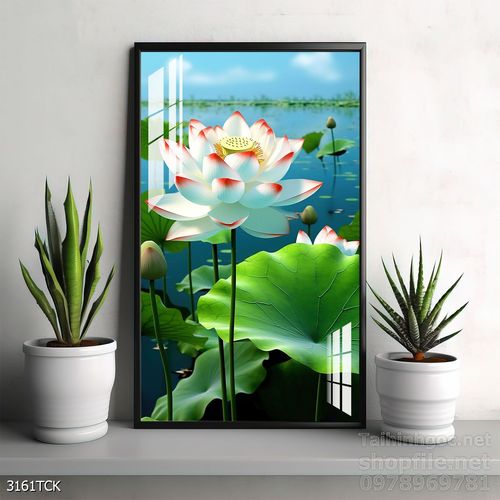 Tranh decor tường phòng khách cá chép hoa sen