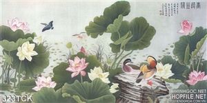 Tranh hoa sen, cá chép thư pháp nghệ thuật
