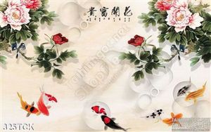 Tranh hoa sen, cá chép mẫu đơn phong thủy