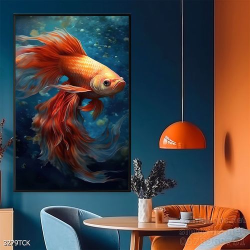 Mẫu tranh decor tường cá chép hoa sen 