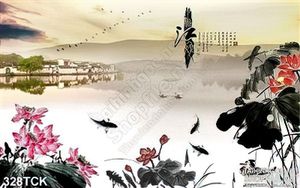 Tranh hoa sen, cá chép thư pháp nghệ thuật