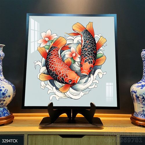Tranh cá chép hoa sen nghệ thuật hiện đại