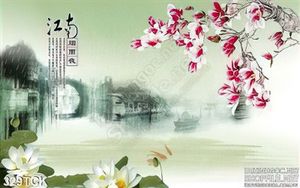Tranh hoa sen, cá chép hoa mùa xuân
