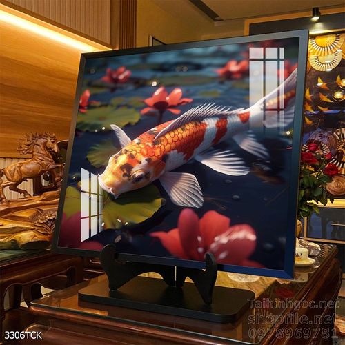 Mẫu tranh decor tường cá chép hoa sen 