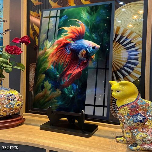Mẫu tranh decor tường cá chép hoa sen 