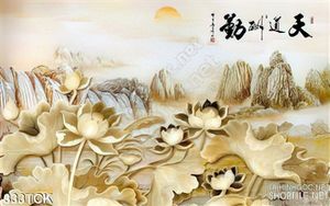 Tranh hoa sen, cá chép giả ngọc trang trí