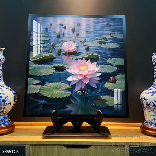 Tranh decor tường phòng khách cá chép hoa sen