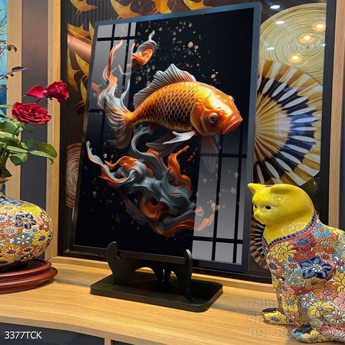 Mẫu tranh decor tường cá chép hoa sen 