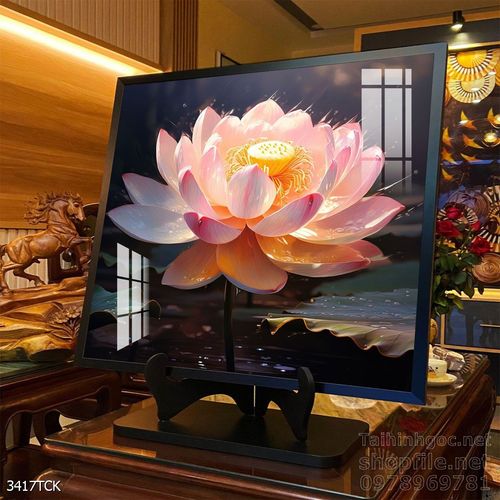 Tranh decor tường phòng khách cá chép hoa sen