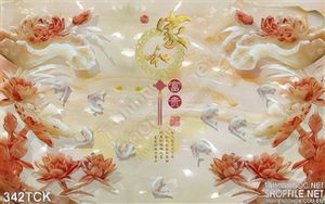 Tranh hoa sen, cá chép thư pháp