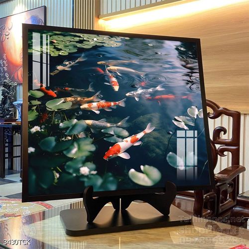 Mẫu tranh decor tường cá chép hoa sen 