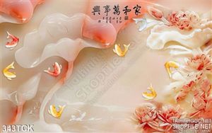 Tranh hoa sen, cá chép giả ngọc trang trí