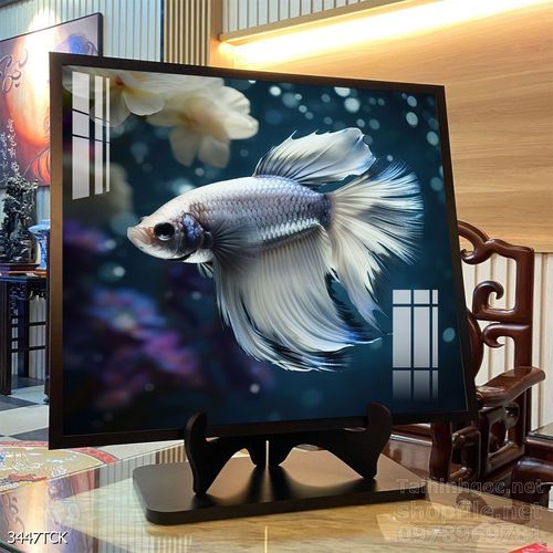 Mẫu tranh decor tường cá chép hoa sen 