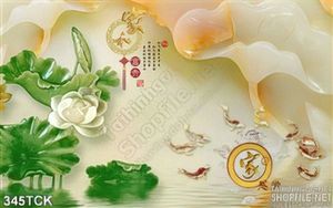 Tranh hoa sen, cá chép kim tiền giả ngọc