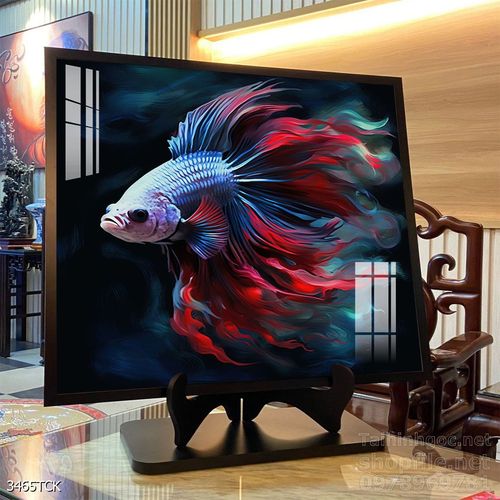Mẫu tranh decor tường cá chép hoa sen 