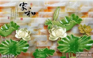 Tranh hoa sen, cá chép giả ngọc thư pháp