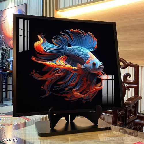 Mẫu tranh decor tường cá chép hoa sen 
