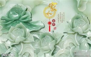 Tranh hoa sen, cá chép giả ngọc thư pháp